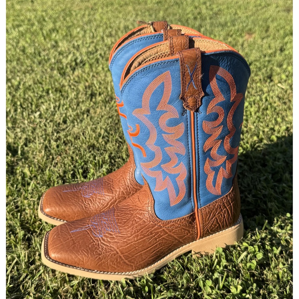 Twisted X Kids Boots Size 5 Brown Blue Leather Western Cowboy Square Toe YHY0001